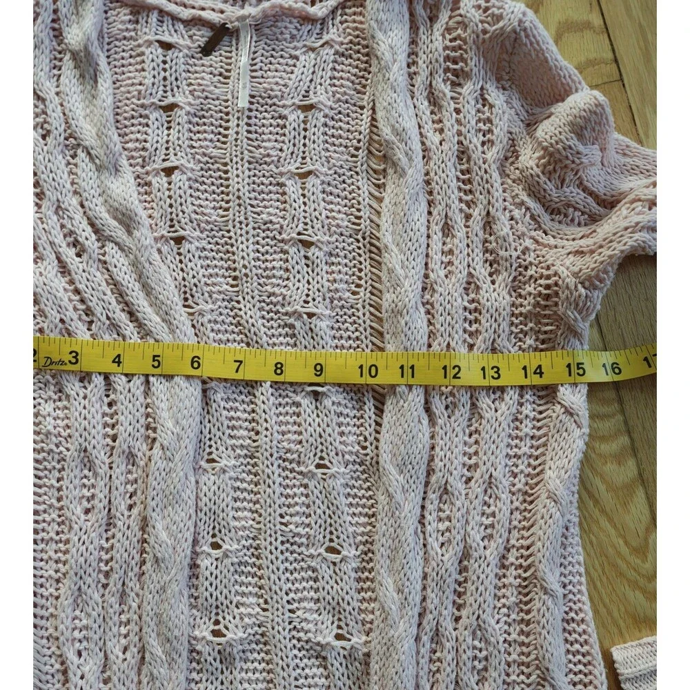 Free People Pink Cable Knit Cardigan Sweater Women's XS Cozy Boho Chunky Knit
